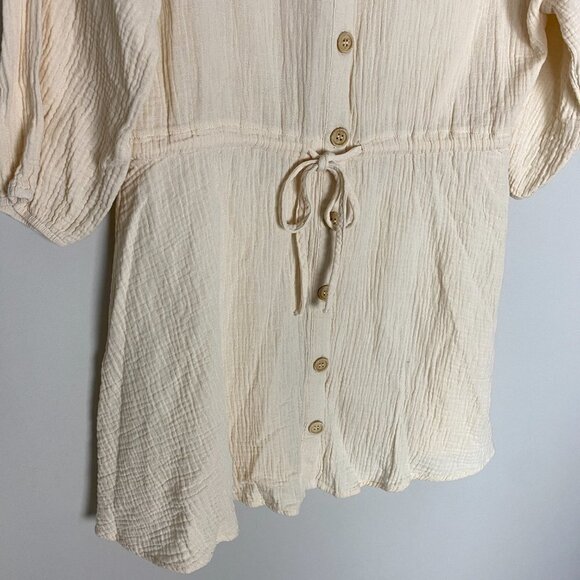 Pink Lily Slub Cotton Gauze Button Front Belted Mini Shirt Dress Womens Small - Picture 3 of 6